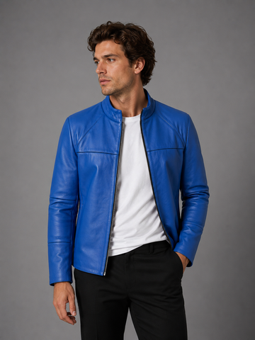 SILVIO LEATHER™ Çift Taraflı Mavi Erkek Deri Ceket – Premium Edition
