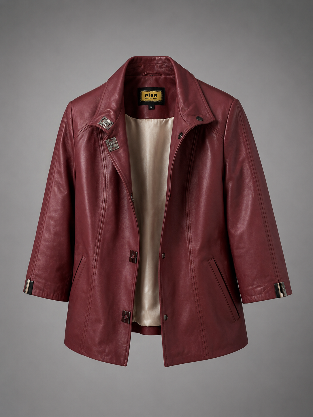 SILVIO LEATHER™ Çift Taraflı Bordo Kuzu Derisi Kadın Ceket – Özel Tasarım