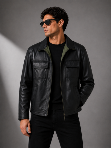 SILVIO LEATHER™ Çift Taraflı Kuzu Derisi Özel Tasarım Erkek Ceket