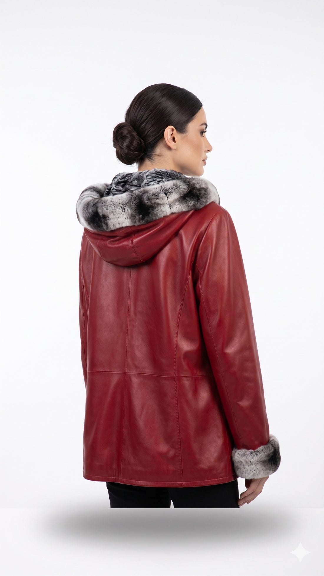 SILVIO LEATHER™ Kadın Kürk Detaylı Deri Kaban – Bordo