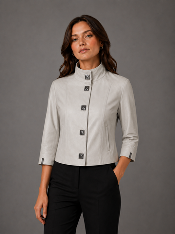 SILVIO LEATHER™ Kadın Krem Deri Ceket – Özel Tasarım