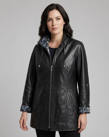 SILVIO LEATHER™  Premium Desenli Kadın Deri Ceket – Modern Kesim & Şık Tasarım